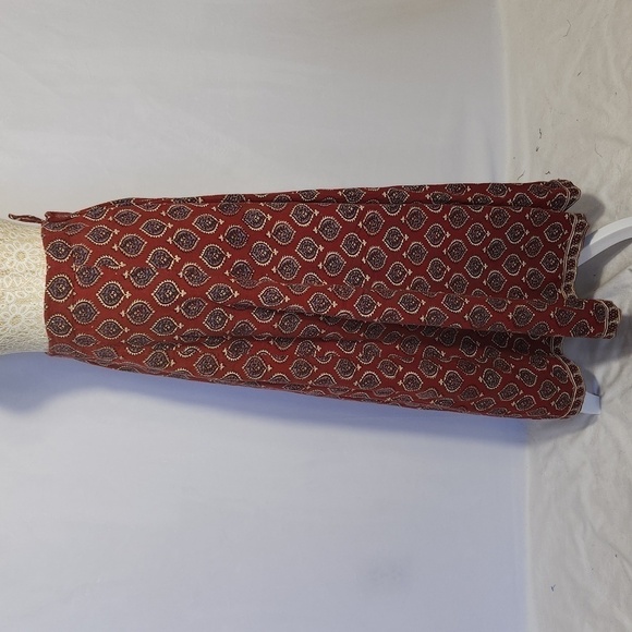 Red White Floral Paisley Print Drawstring Hook Eye A-Line Boho Gypsy Hippi Midi - Picture 5 of 9